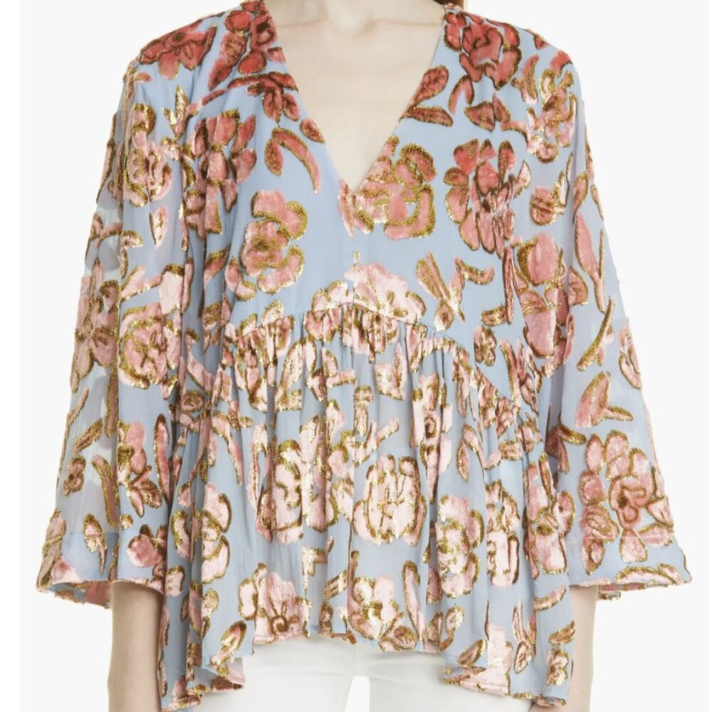 Stine Goya Metallic Floral Burnout Chiffon Blouse